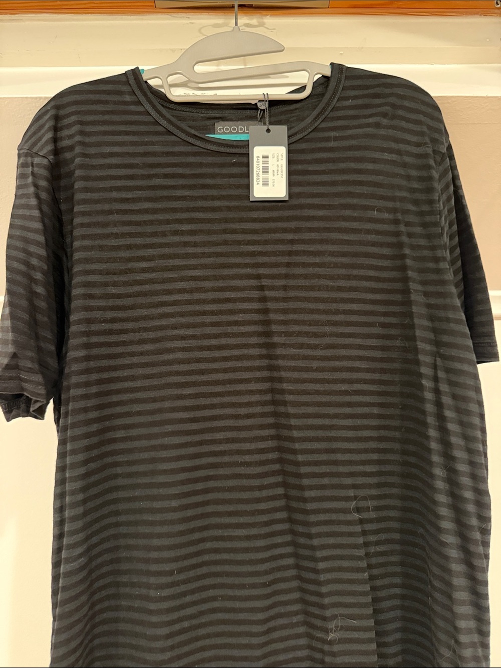 NWT Goodlife Black & Charcoal Horizontal Stripe Crew Tee